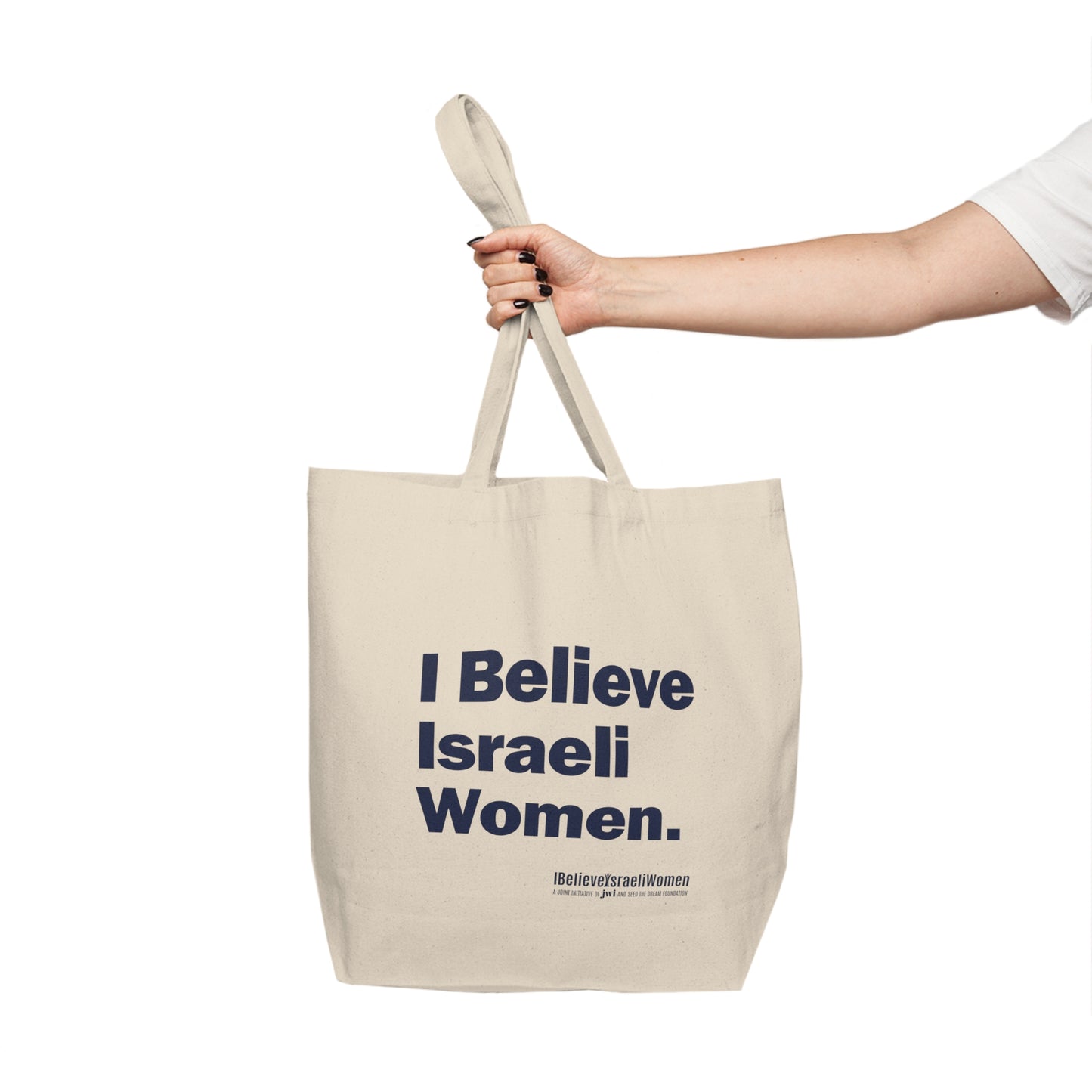 JWI "I Believe Israeli Women" Large Cotton Canvas Tote Bag