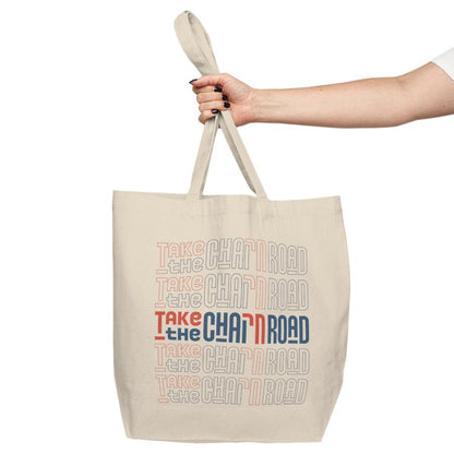 "Take the חי (Chai) Road" Block Large Cotton Canvas Tote Bag