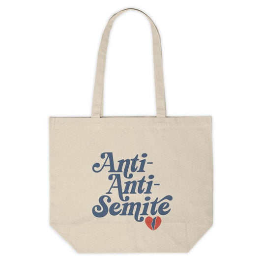 "Anti-Anti-Semite" Retro Large Cotton Canvas Tote Bag