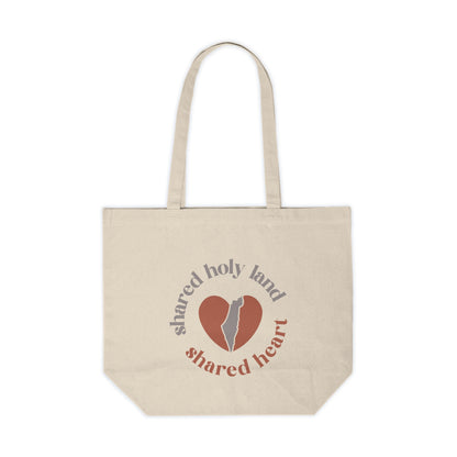 "Shared Holy Land, Shared Heart" Large Cotton Canvas Tote Bag