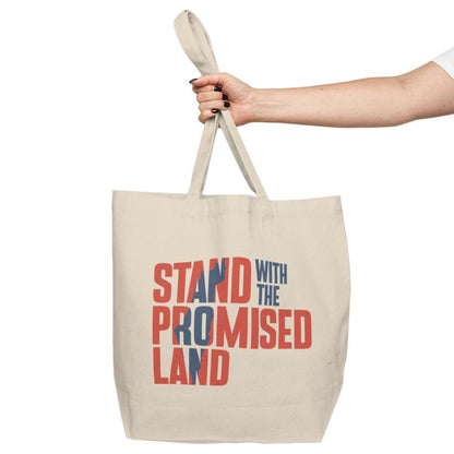 "Stand with the Promised Land" Block Large Cotton Canvas Tote Bag