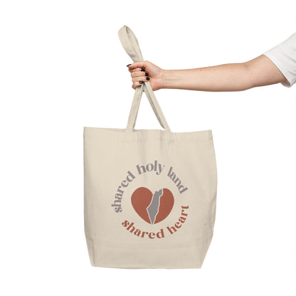 "Shared Holy Land, Shared Heart" Large Cotton Canvas Tote Bag