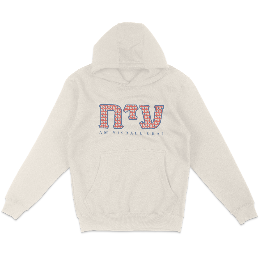 beige hoodie with sorority style hebrew letters