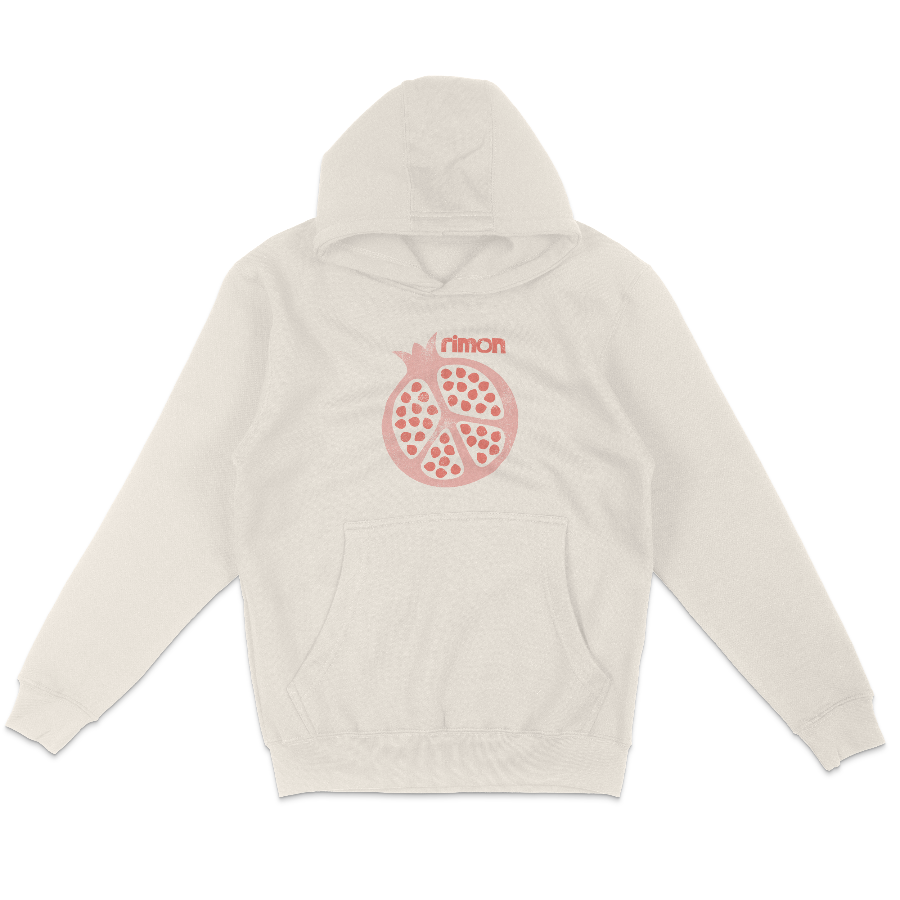 beige hoodie with pomegranate