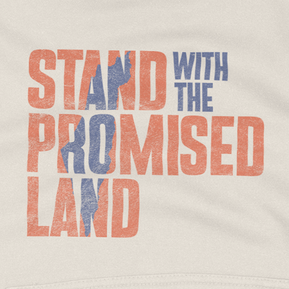 stand with the promised land in red block letters on beige